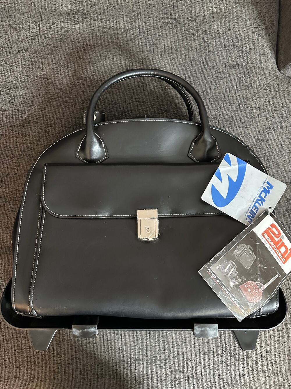 McKlein Glen Ellyn Leather Detachable-Wheled Laptop Case Removable Sleeve NWT